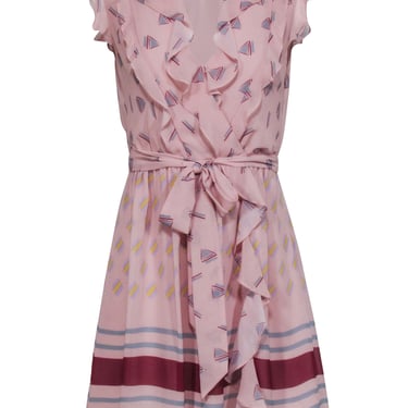 Reiss - Light Pink Abstract Print Flutter Sleeve Dress Sz 2