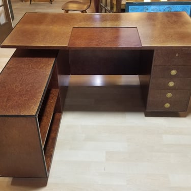 Mid-Century Willy Rizzo 2 Piece Exotic Wood Executive Desk 
