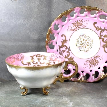 Vintage Royal Sealy China Footed Tea Cup and Saucer | Vintage Pink and Gold Tea Cup and Saucer | Bixley Shop 