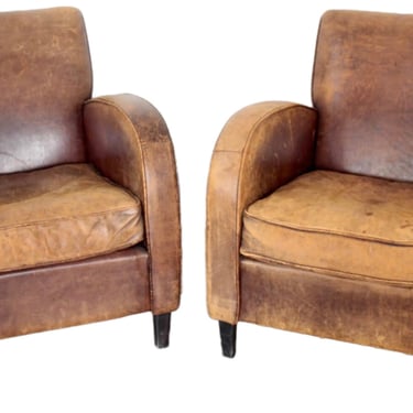 Pair of French 1940's Leather Arm Chairs