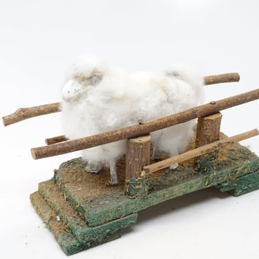 Antique German Sheep on Twig Bridge, Hand Made  for Putz or Christmas Nativity Creche, Vintage Decor 