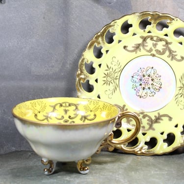 Vintage Royal Sealy China Footed Tea Cup and Saucer | Vintage Yellow and Gold Tea Cup and Saucer | Bixley Shop 