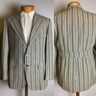 Vintage 70s Does 30s Style Men’s Gray Brown Striped Sports Coat Blazer | Belted Back | Size 40 Long 