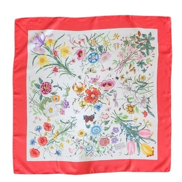 Vintage 60s Gucci Scarf Silk Print Flora Accornero Flowers Butterflies Insects 