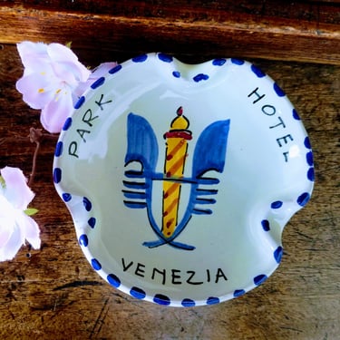Vintage Venice Italy Majolica Dish  PARK HOTEL~Hand Painted Ash Try~Italian Plate Guerrieri Murano~Tobacciana Collectible~JewelsandMetals 