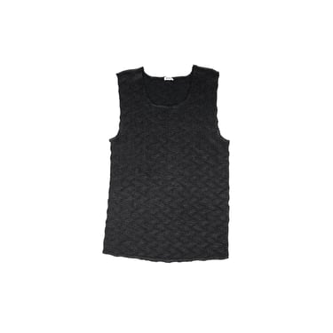 2000s Brutalist Black Geometric Pleated Summer Tank Top Size Small Ribbed Tank Top Form Fitting Tank Stretch Sleeveless Minimal Scoop Neck 
