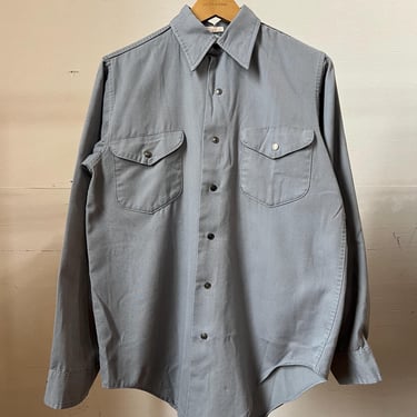 Medium, Vintage 1970s 1960s Osh Kosh Work Shirt, Snap Button, Grey, Menswear 