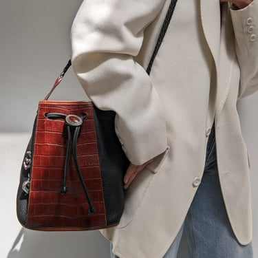 Vintage Two-Toned Embossed Leather Bucket Bag