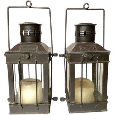 Pair of Vintage British Brass and Glass Cargo Light No. 3954 Ship Lanterns