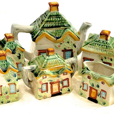 VINTAGE: 1940s - Early UCAGCO Ceramics Japan Cottage Set, Teapot, Creamer Sugar Holders, Shaker Set, House Dishes - SKU 22 23-E-00006730 