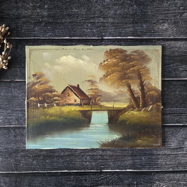 Antique French Oil Painting Signed Wood Frame, Original Art Hand Painted Oil Painting 