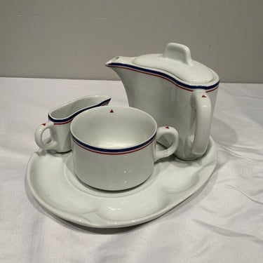 Vintage Delta Airlines Porcelain Personal Breakfast Set, Germany airline tea set, retro kitchen decor, blue and white 