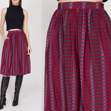 XS 80s Purple Pleated Midi Pocket Skirt 24" | Vintage Evelyn De Jonge High Waisted Flowy Secretary Skirt 