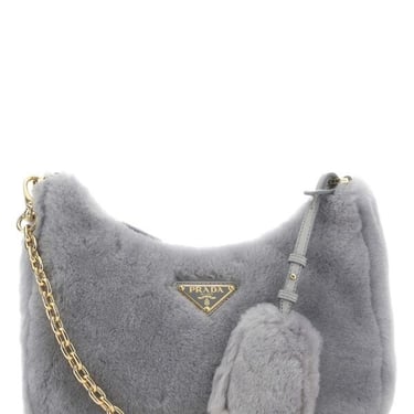 Prada Women Light Grey Shearling Shoulder Bag