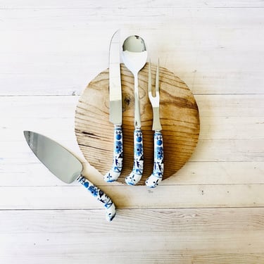 Vintage Prill "Blue Onion" Porcelain Handled Stainless Steel Cutlery and Utensils Sold Individually 