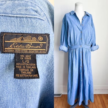 Vintage 1990s Denim Shirt Dress / L-XL 