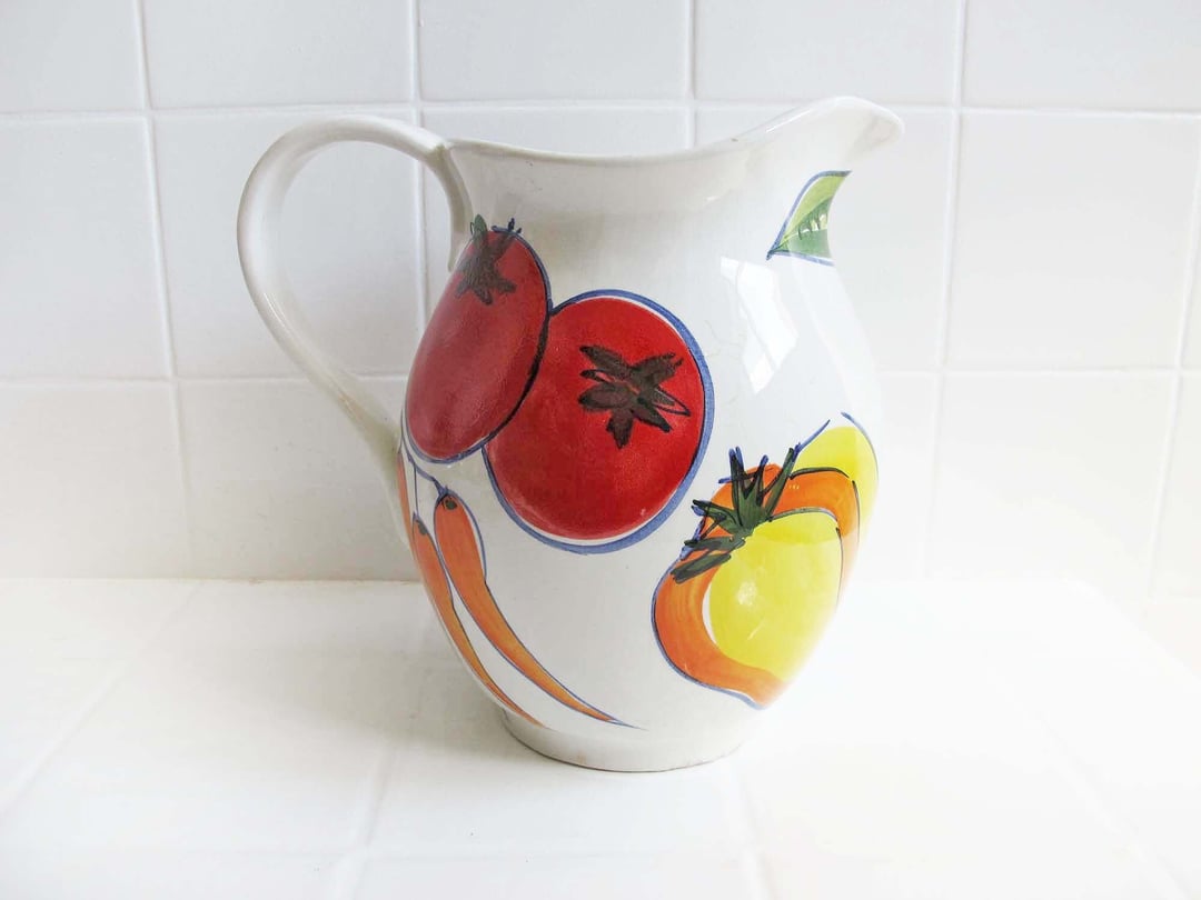 Vintage Italian Hand Painted Vegetable Ceramic Pitcher - Made in | Milk ...