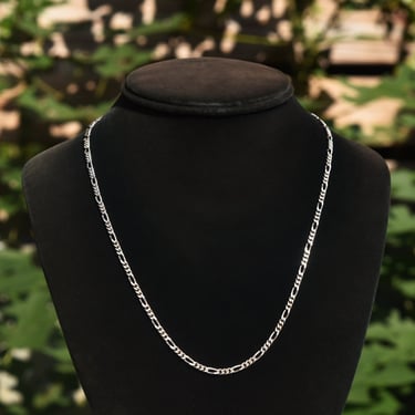 Italian Sterling Silver Figaro Chain, Classic 3mm Link Necklace, Vintage Unisex Chain,  19.75