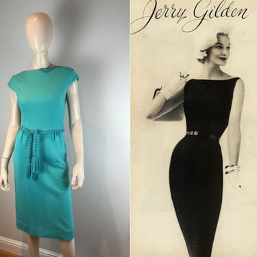 Woman About Town - Vintage 1960s Jerry Gilden Turquoise Blue Cotton Jersey Wiggle Sheath Dress - 4 