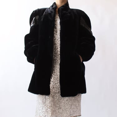 Vintage Leather Detail Faux Fur Coat