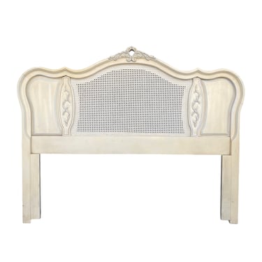 French Provincial Queen Headboard - Vintage White and Cane Back Bedroom Furniture 