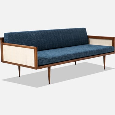 Mid-Century Modern Walnut & Cane Daybed Sofa