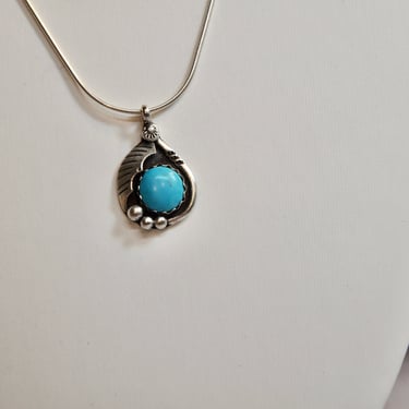 Native American Turquoise Sterling Pendent Necklace Signed Juan Pedro Garcia Santo Domingo Pristine Gift for Her Collectible RARE Mom Gift 
