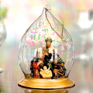 VINTAGE: Wisemen With Baby Jesus Blown Glass Nativity Scene Ornament - Glass Dome Ornament - Nativity, Manger 