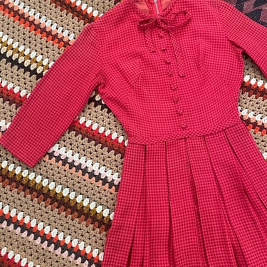 1950s red and burgundy gingham dress by Pixie of California 
