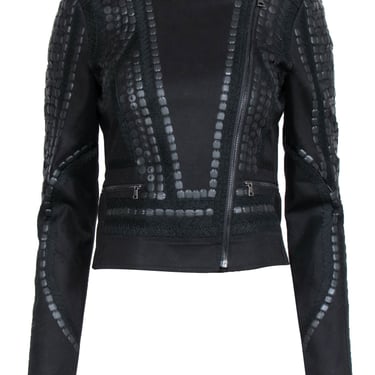 BCBG Max Azria - Black "Jaison" Cropped Moto Jacket w/ Embellishments Sz XS