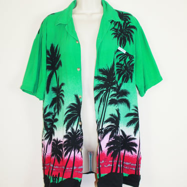 Vintage 90s Green & Pink Tropical Shirt 