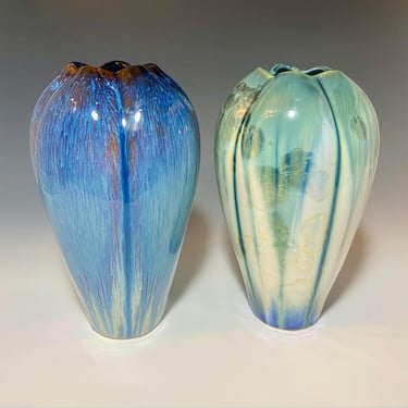 Bill Campbell Studio Art Pottery- Set of Tow  Multi- Colored Vases 