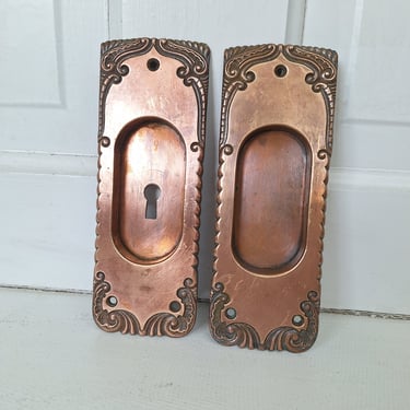 Ornate Bronze Pair of Pocket Door Pulls, Pocket Door Handles, Pocket Door Hardware Recessed Handle Inset Handle Recessed Pulls 071104 