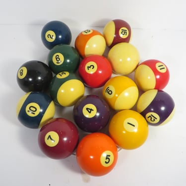 Mid Century Set of 16 Pool Billiard Balls - Bakelite Pool Balls 