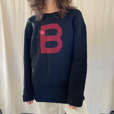 1930s/40s letter B black wool sweater 