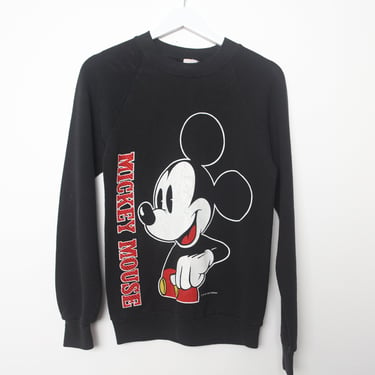 vintage 80s MICKEY MOUSE large print crewneck raglan Black sweatshirt ---size small 