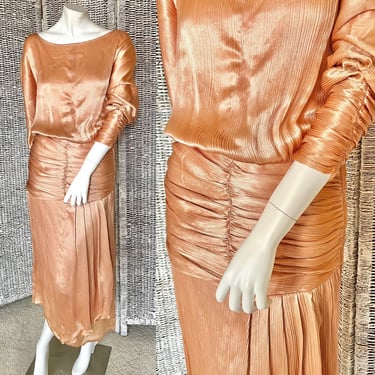 Vintage Cocktail Dress, 70s Does 40s, Ruching, Draped, Pin Up Avant Garde, Mexican Designer Label 
