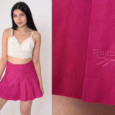 Fuchsia Pink Pleated Skirt 90s Reebok Mini Tennis Skirt Retro School Girl Cheer Uniform Skirt High Waisted Preppy Summer Vintage 1990s Small 