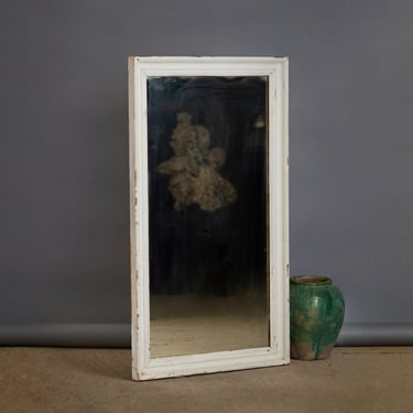 1920's French Rectangular Mirror with Original Glass and White Painted Frame over Gold