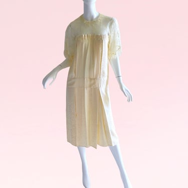1980s Vintage Jessica McClintock Ivory Lace Dress, Victorian Flapper Wedding Dress Medium 