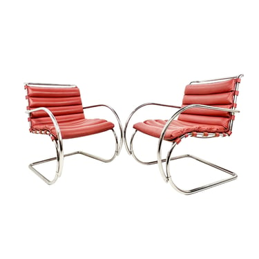 #1645 Pair of MR Lounge Armchairs by Mies Van Der Rohe for Knoll