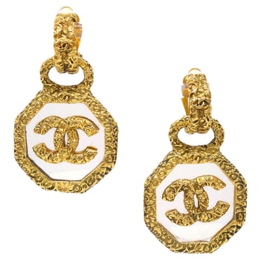 Chanel Dangle Hoop Earrings Clip-On Gold 93A