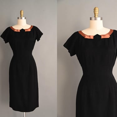 vintage 1950s Dress | Cozy Black Soft Wool Pencil Skirt Dress | Medium 