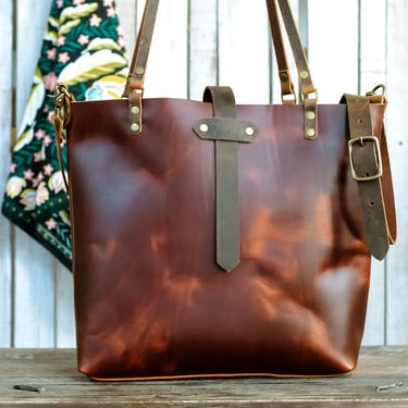 The Large Minimalist Leather Tote Bag | Leather Bag | Leather Purse Crossbody | Made in USA 