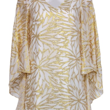 Lilly Pulitzer - White & Gold Metallic Print Cape Dress Sz 00