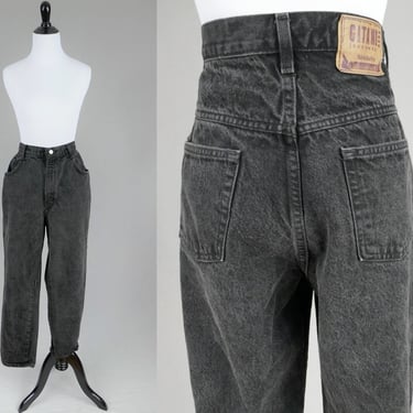 90s Black Gitano Jeans - 31 32 waist - Denim Pants - High Rise Waisted - Tapered Leg - Vintage 1990s - 29" inseam 