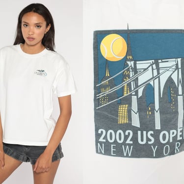 2002 US Open Shirt New York Tennis Tshirt Sports Top Retro Tee Vintage 00s Cotton Tee Athletic 2000s Moon Bridge Shirt Medium 