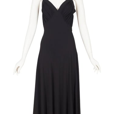 Ceil Chapman 1940s Vintage Black Rayon Crepe Bias Cut Evening Gown Sz XS S 