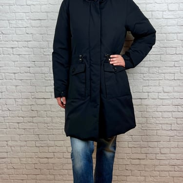 Moncler Down Hooded Coat, Black, size L (fits like US 8)