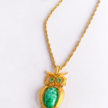Vintage Gold and Green Owl Necklace